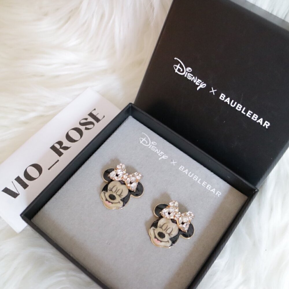 NWT Disney x Baublebar Minnie Mouse Stud Earrings White Gold